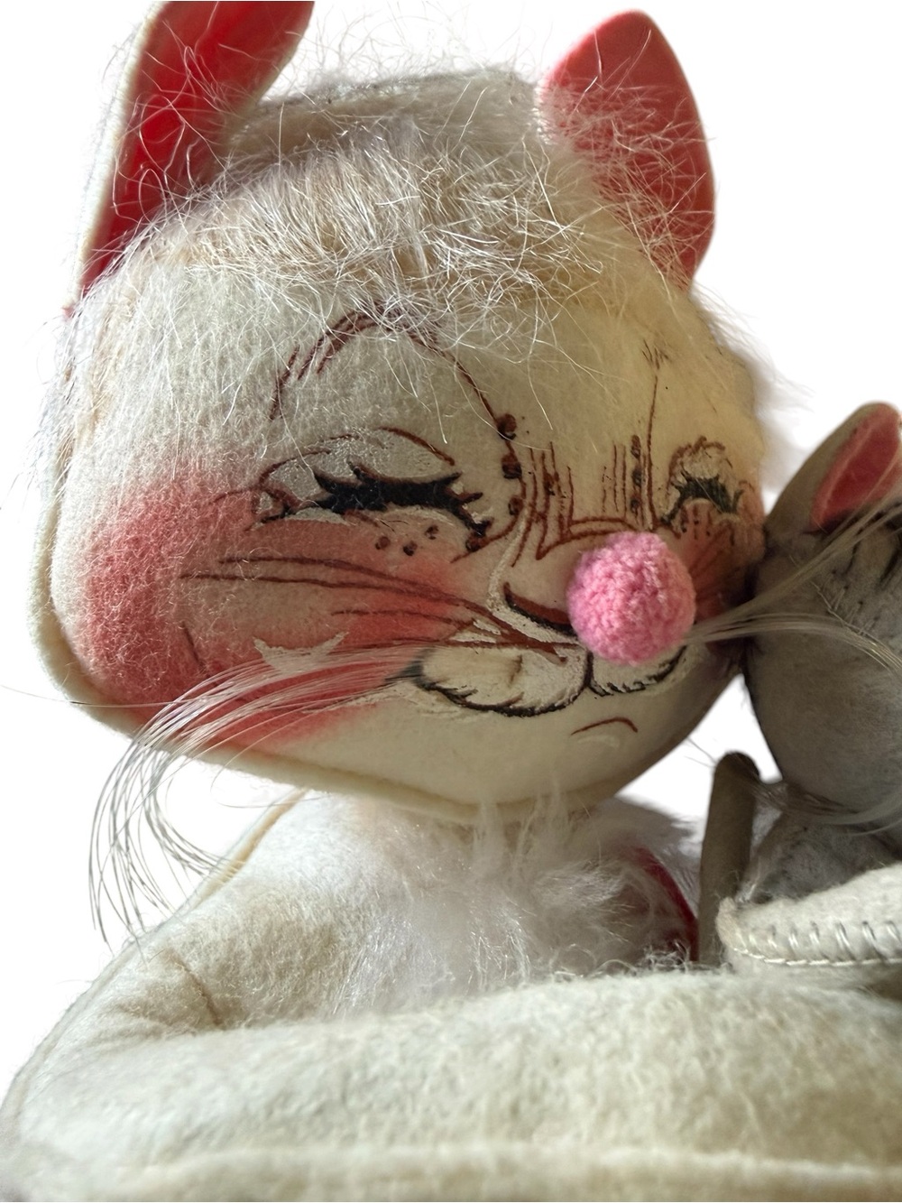 Vintage 1987 Annalee Cat Hugging Mouse with Mistletoe Doll 12” Christmas Holiday - Picture 8 of 12